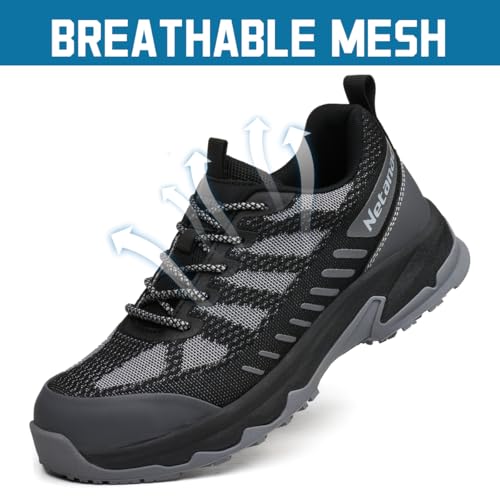 Netanac Steel Toe Shoes for Men,Lightweight Breathable Anti-Odor Safety Work Sneakers,Slip Resistant Durable Industrial Footwear,Size10.5 Grey - Image 5