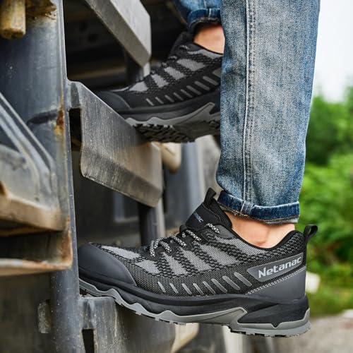 Netanac Steel Toe Shoes for Men,Lightweight Breathable Anti-Odor Safety Work Sneakers,Slip Resistant Durable Industrial Footwear,Size10.5 Grey - Image 2