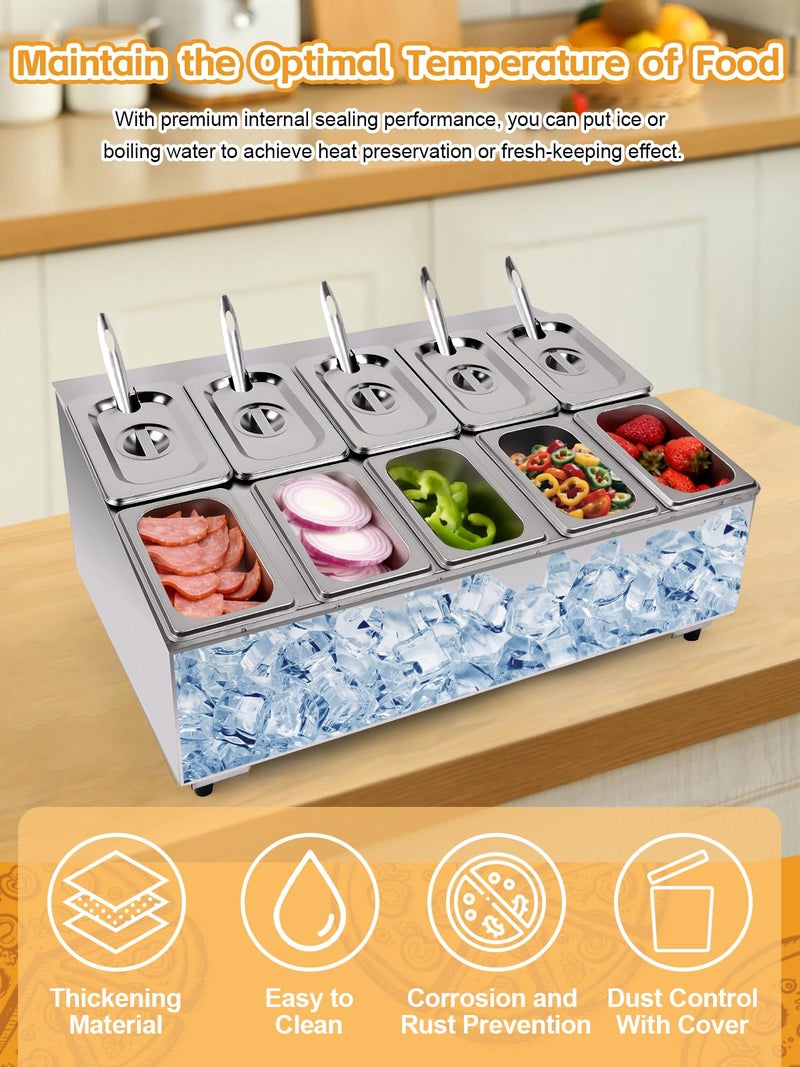 Lanstics Pizza Topping Station 10 Pans Pizza Storage Container Topping containers with Lids Spoon Condiment Organizers Buffet Containers Set for Restaurant Pizza Sauce Jam Fruit Ingredient - Image 5
