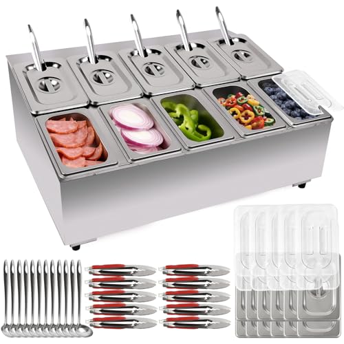 Lanstics Pizza Topping Station 10 Pans Pizza Storage Container Topping containers with Lids Spoon Condiment Organizers Buffet Containers Set for Restaurant Pizza Sauce Jam Fruit Ingredient - Image 1