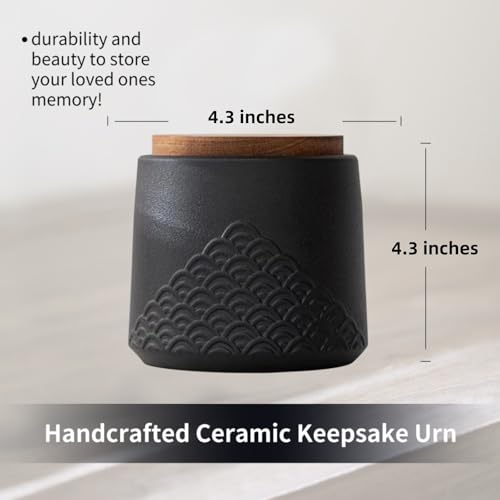 NS Online Black Small Urn Ashes Keepsake - 4.3 inches Ceramic Sharing Sea Wave Decorative Urns, Capacity 30 Cubic inches Memorial Funeral urn for Human, Pets - Qnty 1 - Image 2