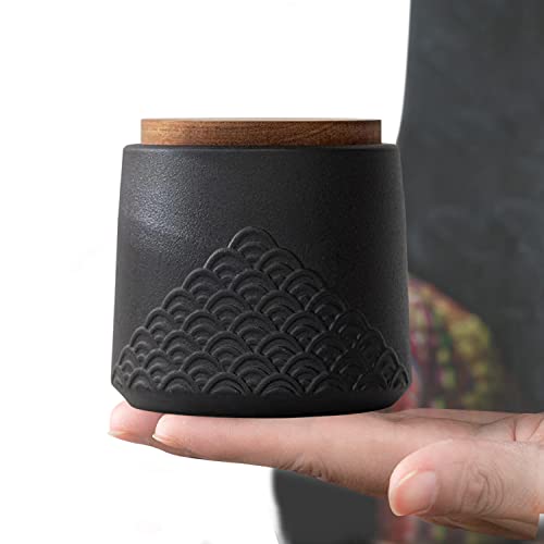 NS Online Black Small Urn Ashes Keepsake - 4.3 inches Ceramic Sharing Sea Wave Decorative Urns, Capacity 30 Cubic inches Memorial Funeral urn for Human, Pets - Qnty 1 - Image 1