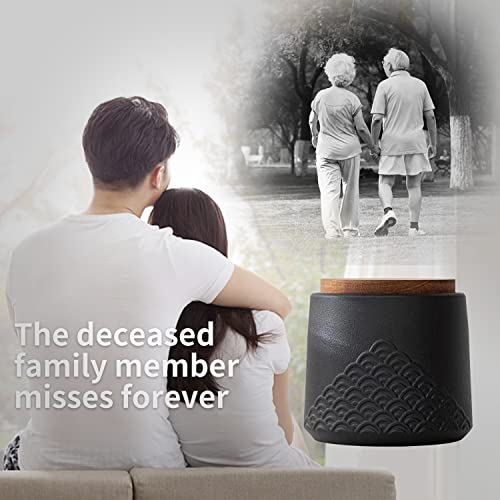 NS Online Black Small Urn Ashes Keepsake - 4.3 inches Ceramic Sharing Sea Wave Decorative Urns, Capacity 30 Cubic inches Memorial Funeral urn for Human, Pets - Qnty 1 - Image 5