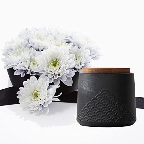 NS Online Black Small Urn Ashes Keepsake - 4.3 inches Ceramic Sharing Sea Wave Decorative Urns, Capacity 30 Cubic inches Memorial Funeral urn for Human, Pets - Qnty 1 - Image 4