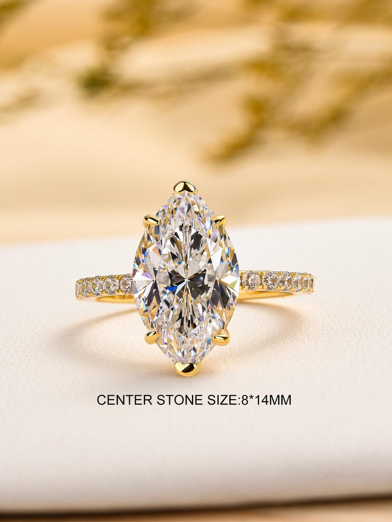 RODIFFY 3.5CT Marquise Cut Engagement Ring, AAAAA Grade Cubic Zirconia Promise Ring for Women, S925 Silver Bridal Wedding Jewelry ((Style 2) Golden, 7) - Image 2