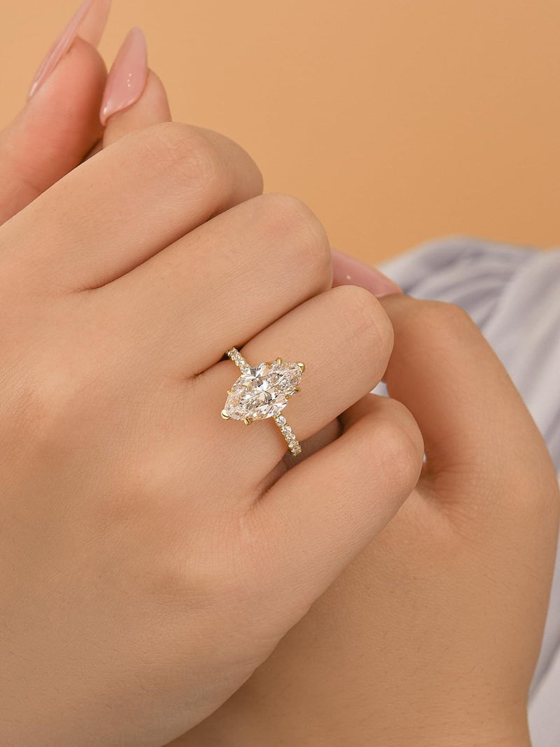 RODIFFY 3.5CT Marquise Cut Engagement Ring, AAAAA Grade Cubic Zirconia Promise Ring for Women, S925 Silver Bridal Wedding Jewelry ((Style 2) Golden, 7) - Image 4