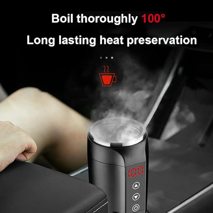 rayihni Car Kettle Temperature Control Mug Travel Mugs For Hot Drinks Warmer Self Heating Mug Heater Cup Warmer  Travel Flask Smart Coffee Mug Insulated Coffee Mug Warmer Tea Maker 12V Water Heater Smart Mug - Image 3