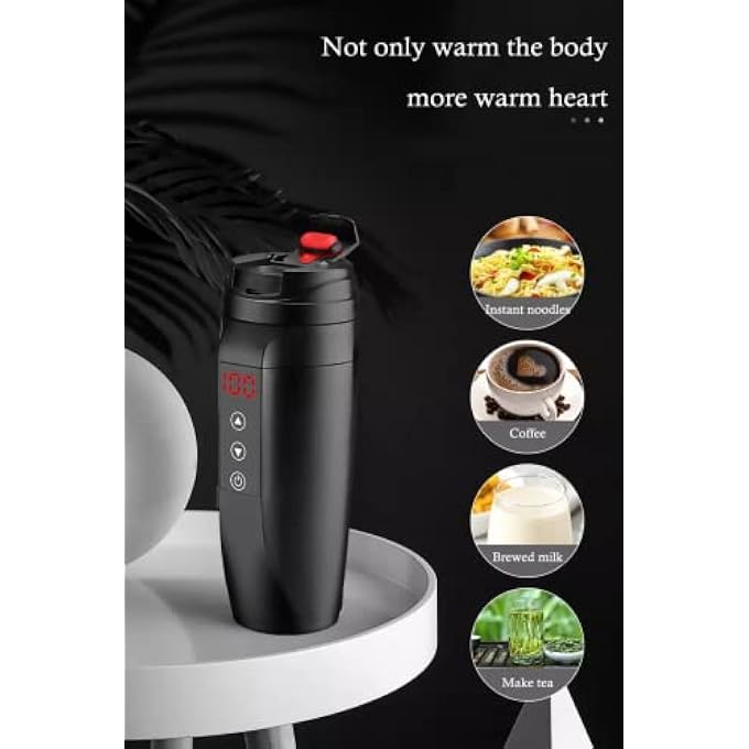 rayihni Car Kettle Temperature Control Mug Travel Mugs For Hot Drinks Warmer Self Heating Mug Heater Cup Warmer  Travel Flask Smart Coffee Mug Insulated Coffee Mug Warmer Tea Maker 12V Water Heater Smart Mug - Image 4