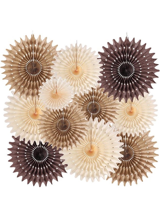 paper jazz 11 Pcs Brown Party Decorations Neutral Party Decorations Hollowed Out Honeycomb Round Paper Fans Rustic Birthday Wedding Graduation Party Supplies - Image 1