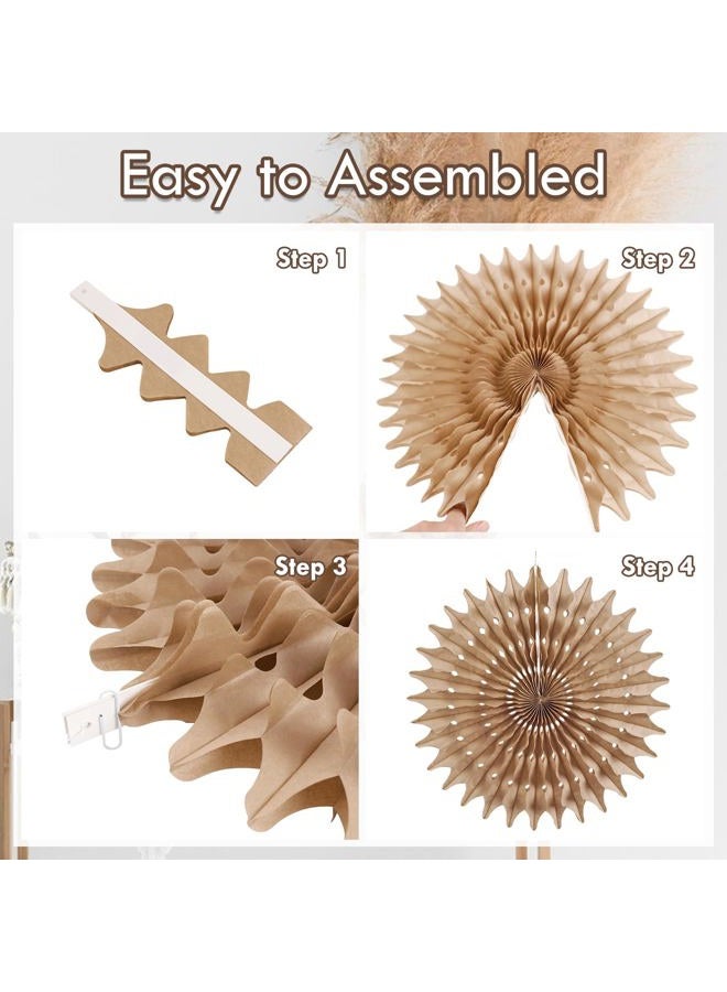 paper jazz 11 Pcs Brown Party Decorations Neutral Party Decorations Hollowed Out Honeycomb Round Paper Fans Rustic Birthday Wedding Graduation Party Supplies - Image 3