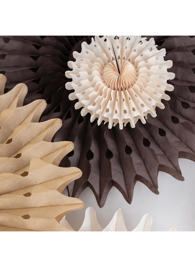paper jazz 11 Pcs Brown Party Decorations Neutral Party Decorations Hollowed Out Honeycomb Round Paper Fans Rustic Birthday Wedding Graduation Party Supplies - Image 4