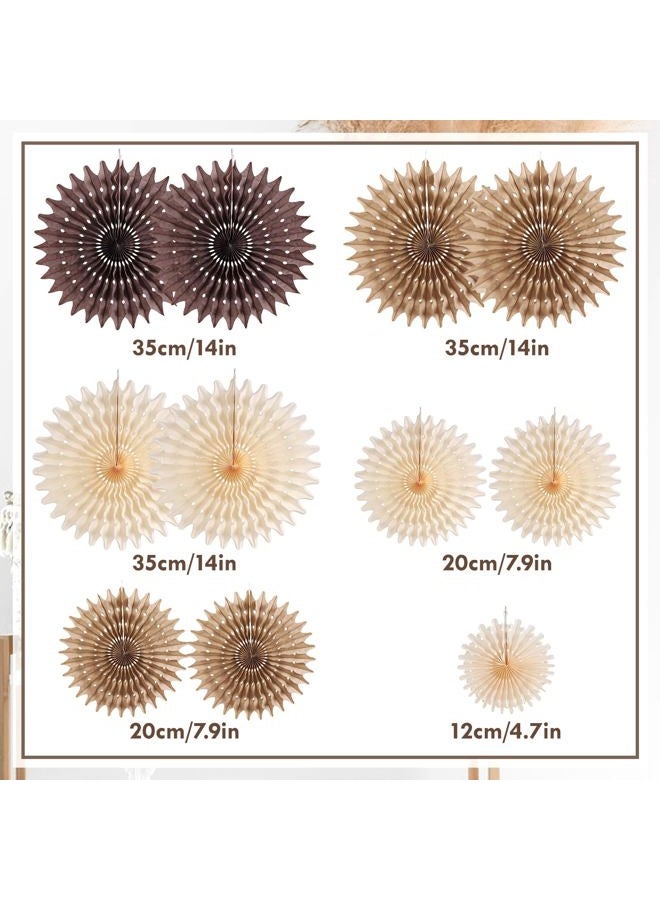 paper jazz 11 Pcs Brown Party Decorations Neutral Party Decorations Hollowed Out Honeycomb Round Paper Fans Rustic Birthday Wedding Graduation Party Supplies - Image 2