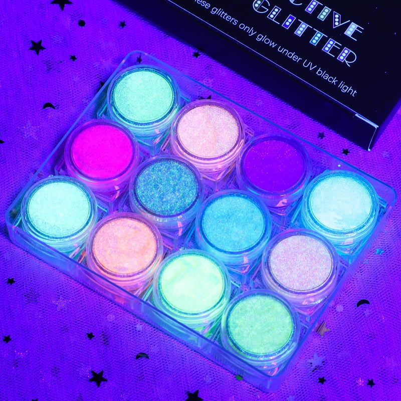 LATIBELL Body Face Glitter Gel, UV Black Light Reactive Glow Makeup, 12 Colors Fine UV Body Glitter for Women for Festival Rave Accessories - Image 5