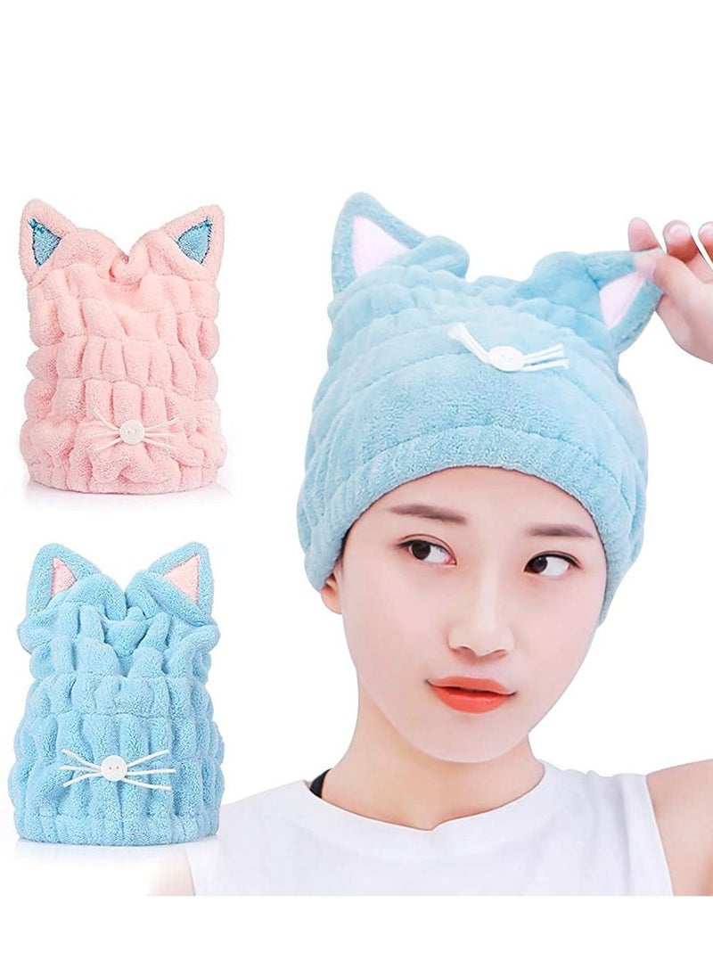 Y&D 2Pcs Microfiber Hair Towel Cap - Drying Towels Cute Wrap Hat for Children Curly Girls Wet Dry Head Wraps Women  - Image 1