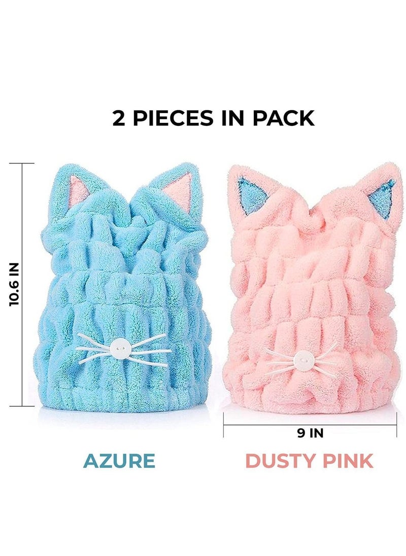Y&D 2Pcs Microfiber Hair Towel Cap - Drying Towels Cute Wrap Hat for Children Curly Girls Wet Dry Head Wraps Women  - Image 3