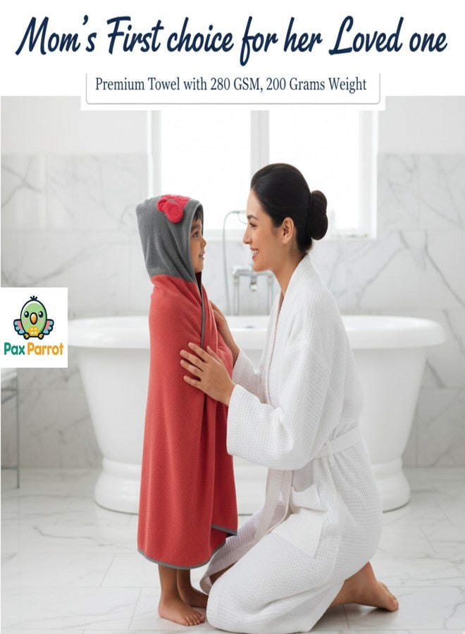 PAX PARROT Ultra-Soft Baby Hooded Towel – Coral Velvet Wrap Your Little One in Softness and Joy, Hypoallergenic & Super Absorbent Bath Wrap for Newborns & Toddlers | Cute Animal Design (0–5 Years)(Vibrant red) - Image 4
