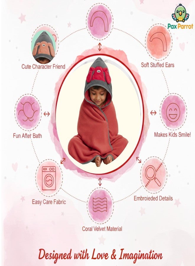 PAX PARROT Ultra-Soft Baby Hooded Towel – Coral Velvet Wrap Your Little One in Softness and Joy, Hypoallergenic & Super Absorbent Bath Wrap for Newborns & Toddlers | Cute Animal Design (0–5 Years)(Vibrant red) - Image 2