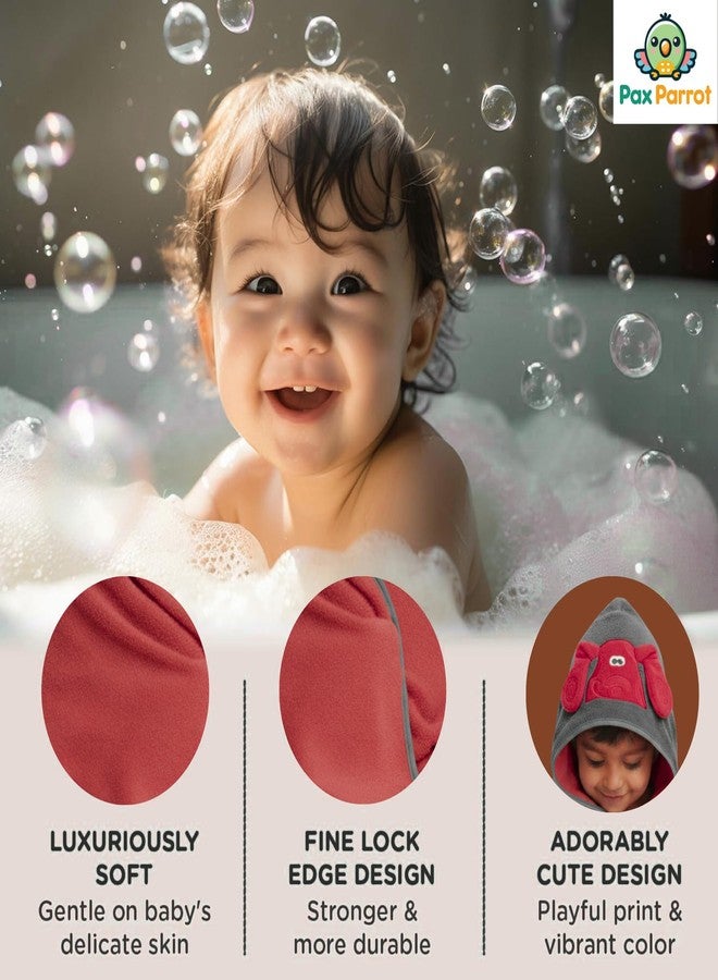 PAX PARROT Ultra-Soft Baby Hooded Towel – Coral Velvet Wrap Your Little One in Softness and Joy, Hypoallergenic & Super Absorbent Bath Wrap for Newborns & Toddlers | Cute Animal Design (0–5 Years)(Vibrant red) - Image 5