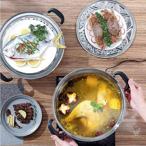 MANO Steamer Pot for Cooking 14.2 inch Steam Pots with Lid 2-tier Stainless Steel Steaming Pot Multipurpose Cookware with Handle for Vegetable, Dumpling, Stock, Sauce, Food… - Image 3
