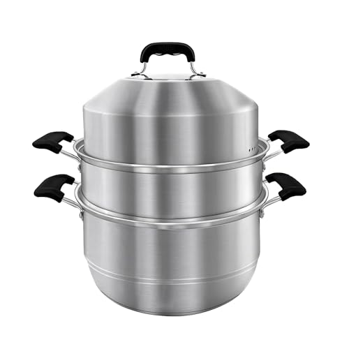 MANO Steamer Pot for Cooking 14.2 inch Steam Pots with Lid 2-tier Stainless Steel Steaming Pot Multipurpose Cookware with Handle for Vegetable, Dumpling, Stock, Sauce, Food… - Image 2