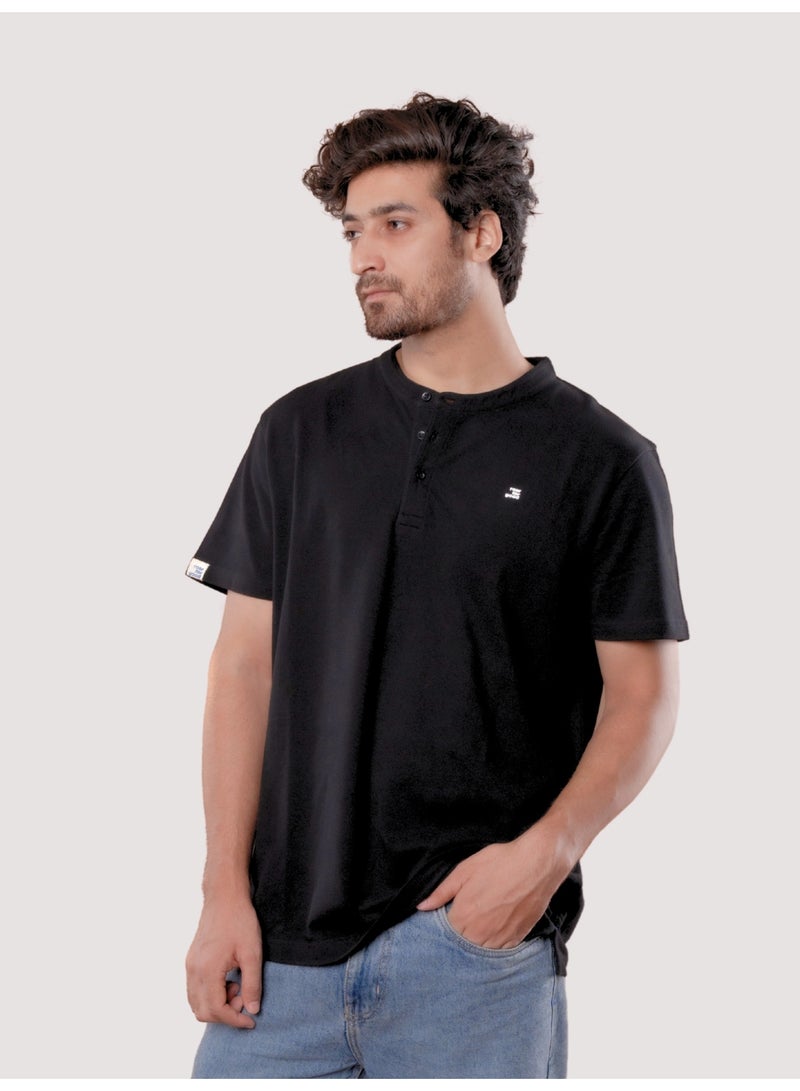 ROAR FOR GOOD Men's Oversized Solid T-Shirt | Oversized Henley Neck Half Sleeve Casual Tee | Soft Cotton Blend Everyday Wear T-Shirt - Image 2