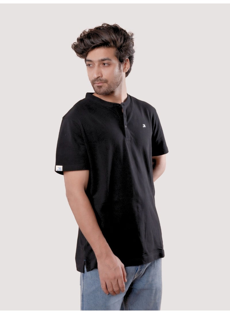 ROAR FOR GOOD Men's Oversized Solid T-Shirt | Oversized Henley Neck Half Sleeve Casual Tee | Soft Cotton Blend Everyday Wear T-Shirt - Image 1