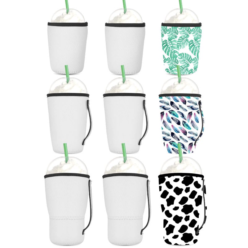 OFFNOVA 9 Pack Sublimation Blank Coffee Sleeve  Reusable 3-size Neoprene Sleeves with Handle  16-32oz cover for Starbucks Coffee  McDonalds  Dunkin Donuts  More - Image 1