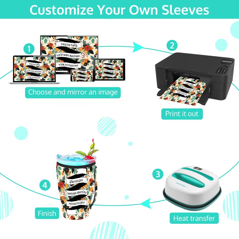 OFFNOVA 9 Pack Sublimation Blank Coffee Sleeve  Reusable 3-size Neoprene Sleeves with Handle  16-32oz cover for Starbucks Coffee  McDonalds  Dunkin Donuts  More - Image 4