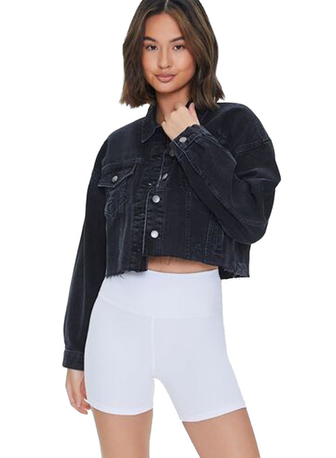FOREVER 21 Basic Cropped Frayed Denim Jacket - Image 2