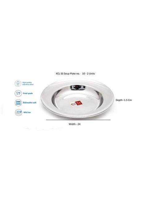 KCL Stainless Steel Soup Plates/Breakfast Plates/Idly Plates - 2 Units - Dimension - 24 Cms