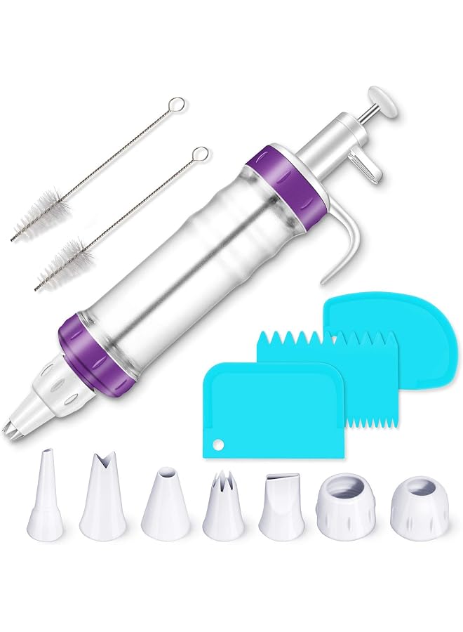 S-TOP Dessert Decorating Syringe Set, Cupcake Frosting Filling Injector With 7 Icing Nozzles and 3 Cream Scrapers, Piping Kit for Cake Cookies Decoration - Image 1