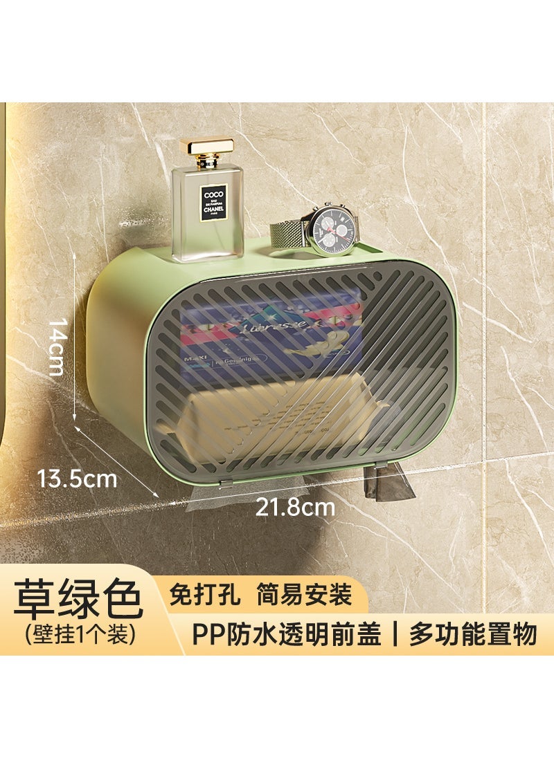 Multifunctional non-perforated wall-mounted tissue holder bathroom bathroom waterproof and dustproof roll tissue pumping light luxury tissue box Grass Green