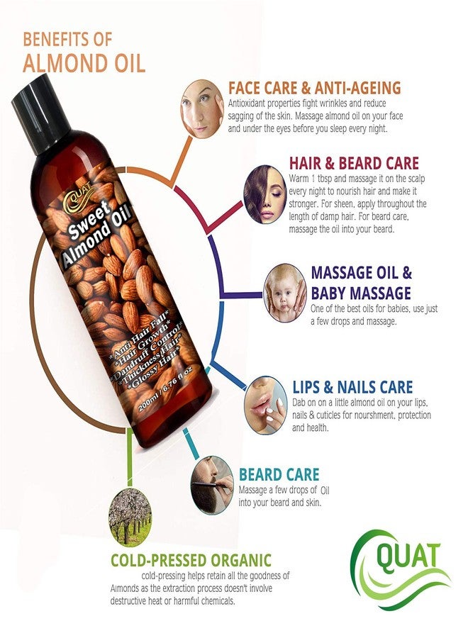 Quat Effective Sweet Almond Hair Oil for Hair Growth, Dandruff Control, Thickness Hair, Glossy Hair (200m) - Image 2
