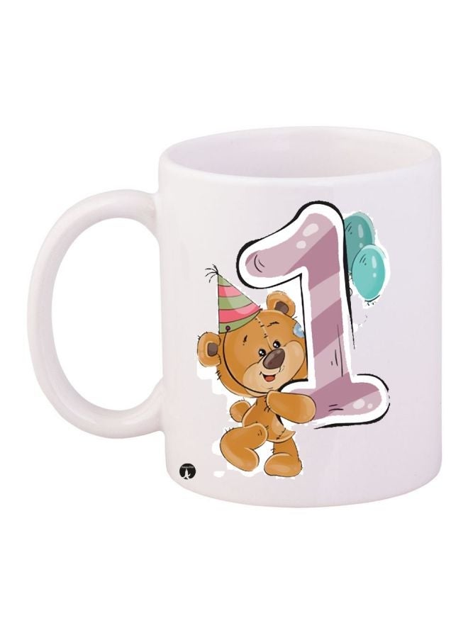 RYN 1st Birthday Teddy Printed Coffee Mug White/Brown/Purple 11ounce