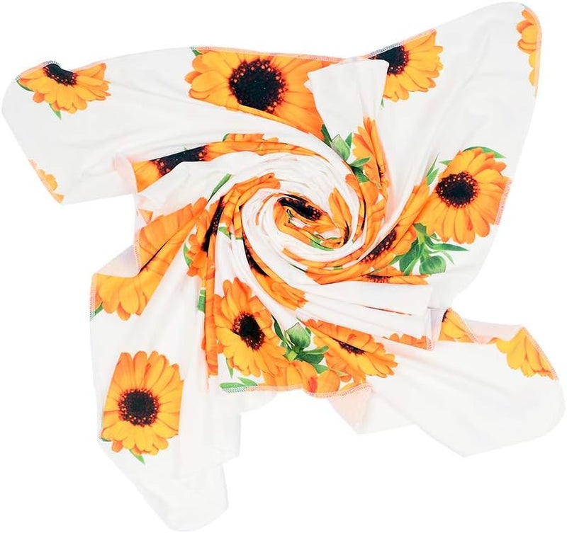 Galabloomer Newborn Receiving Blanket Headband Set Baby Flower Rose Swaddle with Big Bow (White Sunflower) - Image 5