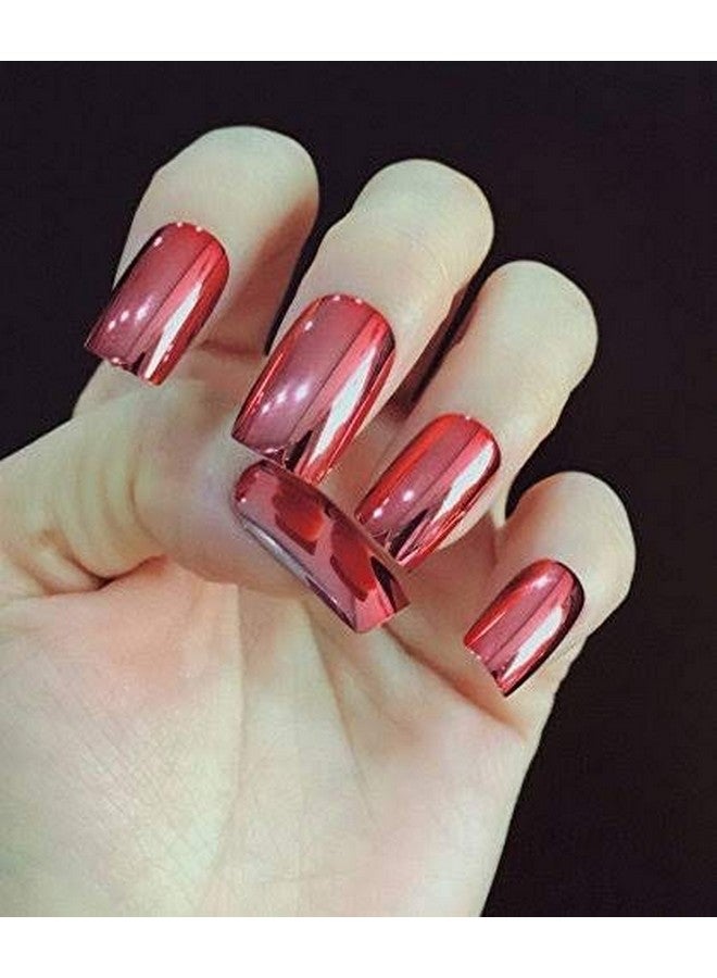 SoSh Artificial Pink Color Metallic Design - Pack Of 12 Nails with Free Glue - Image 1