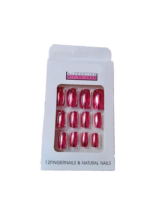 SoSh Artificial Pink Color Metallic Design - Pack Of 12 Nails with Free Glue - Image 2