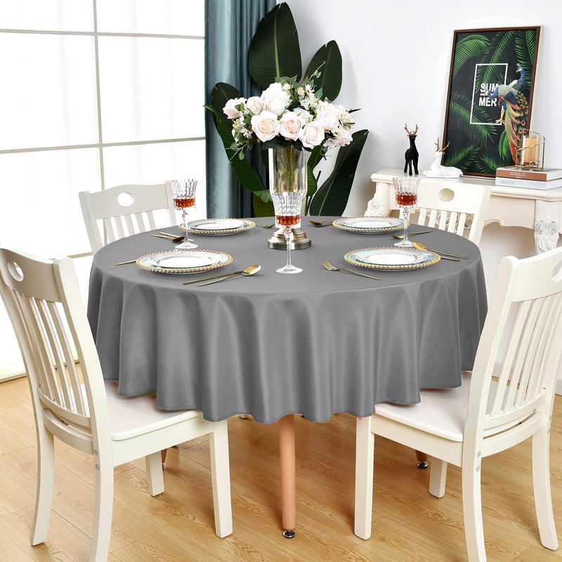 KAIPHO Grey Round Tablecloth Waterproof Stain Resistant Wrinkle Free Table Cloth Gray Polyester Washable Wipeable Table Cover for Party Banquet Wedding Indoor and Outdoor 48 inch Circle