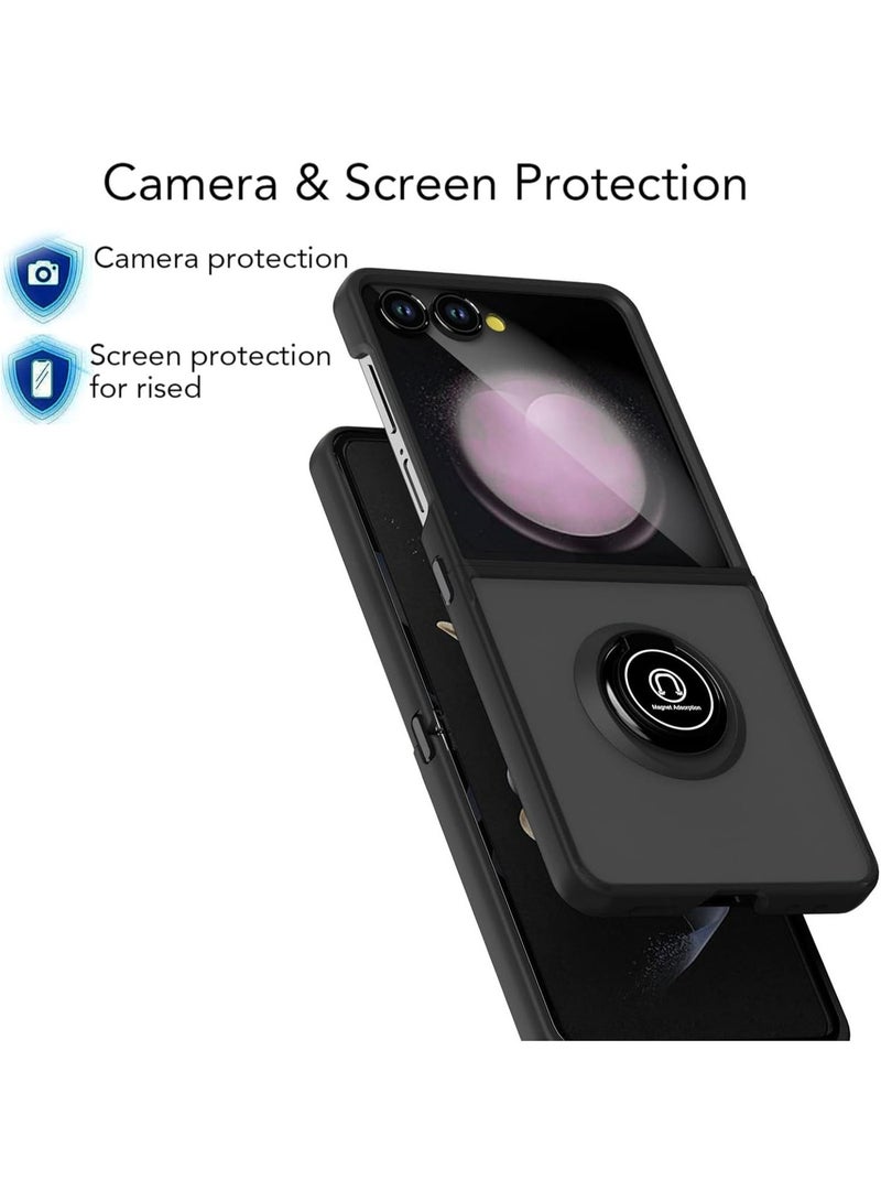 جراب سامسونج جالاكسي زد فليب 7، جراب شفاف غير لامع مع حلقة إصبع، حامل دوار، حامل مغناطيسي للسيارة، ملحقات غطاء زد فليب 7 - Image 3