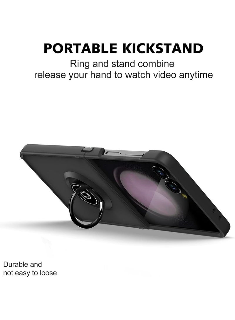 جراب سامسونج جالاكسي زد فليب 7، جراب شفاف غير لامع مع حلقة إصبع، حامل دوار، حامل مغناطيسي للسيارة، ملحقات غطاء زد فليب 7 - Image 2