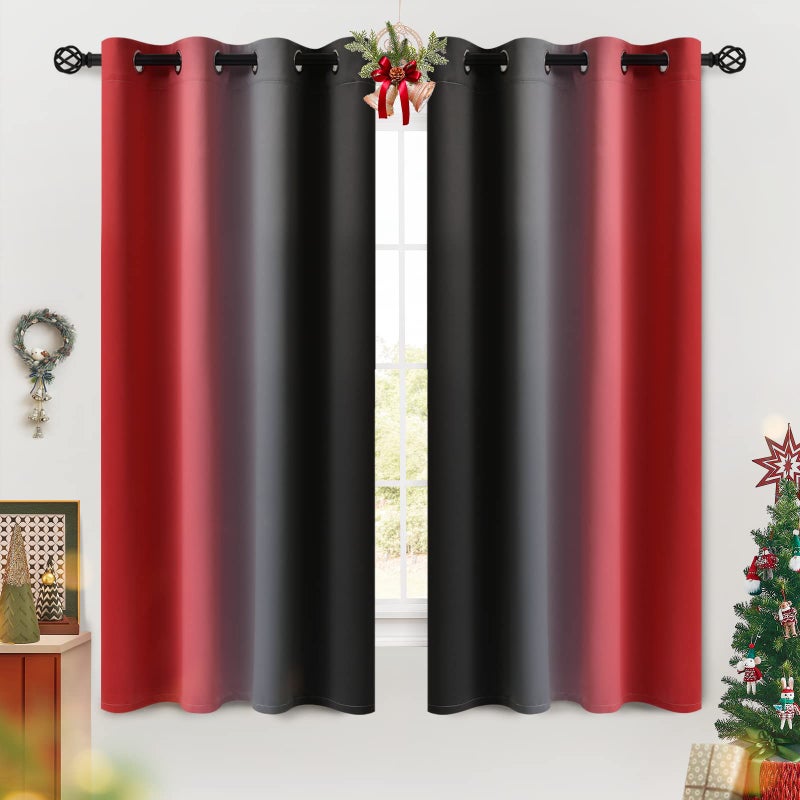 COSVIYA Grommet Ombre Room Darkening Curtains 63 inches Length for Kids BedroomPolyester Light Blocking Red and Black Gradient Window DrapesCurtains for Living RoomKitchen2 Panels 52x63 inches