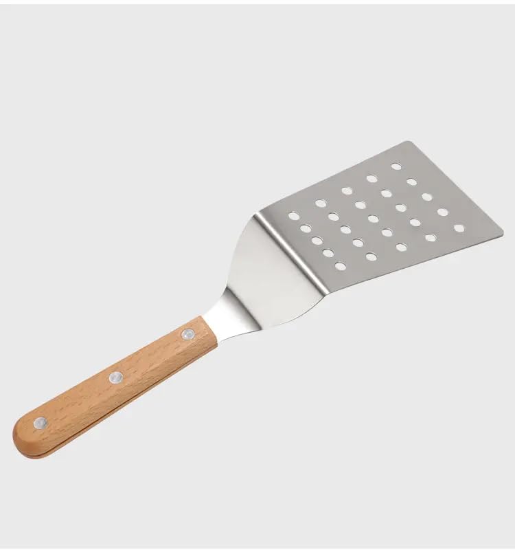 Kreshu Professional Kitchen Steak Frying Shovel Cooking Turner Spatula Flat With Wooden Handle| Multi-Function Stainless Steel Griddle Turner For Grilling Flipping Cooking Pancake Hamburger(Pack Of 1) - Image 4