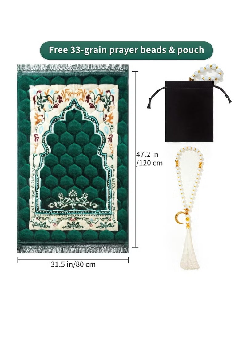 kangchoice Thick Padded Prayer Mat Set with Prayer Beads(Tasbih) - Portable Folding Extra Large Prayer Carpet for Home/Travel - Non-slip Janamaz Rug - Ideal Gift for Ramadan, Eid, Hajj, Umrah & Daily Salah - Image 1