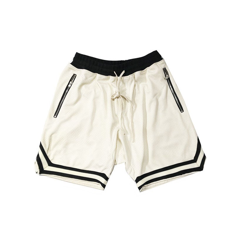 Generic Retro FOG Sport Basketball Shorts Black Beige Mesh 226 double zipper cropped pants White