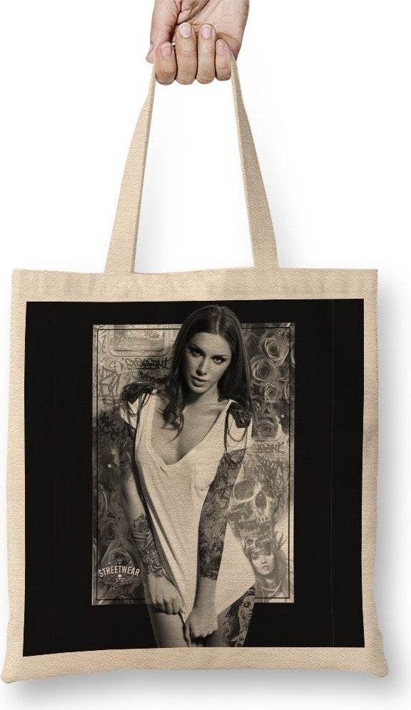 Baskı Dükkanı Print Shop Tattoo Girl Tote Bag Long Handle
