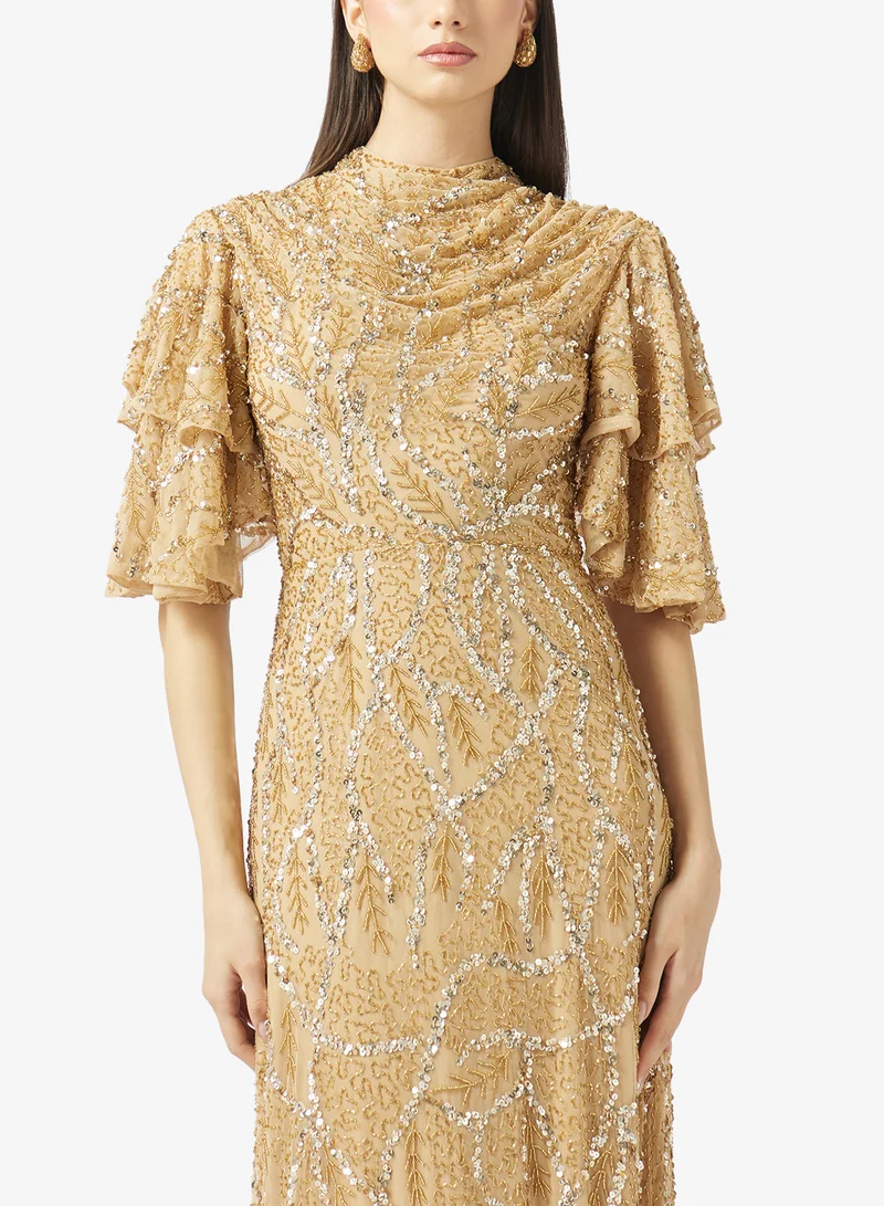 Beauut  Embellished Layered Sleeve Sequin Maxi Dress for Women | Best Price UAE