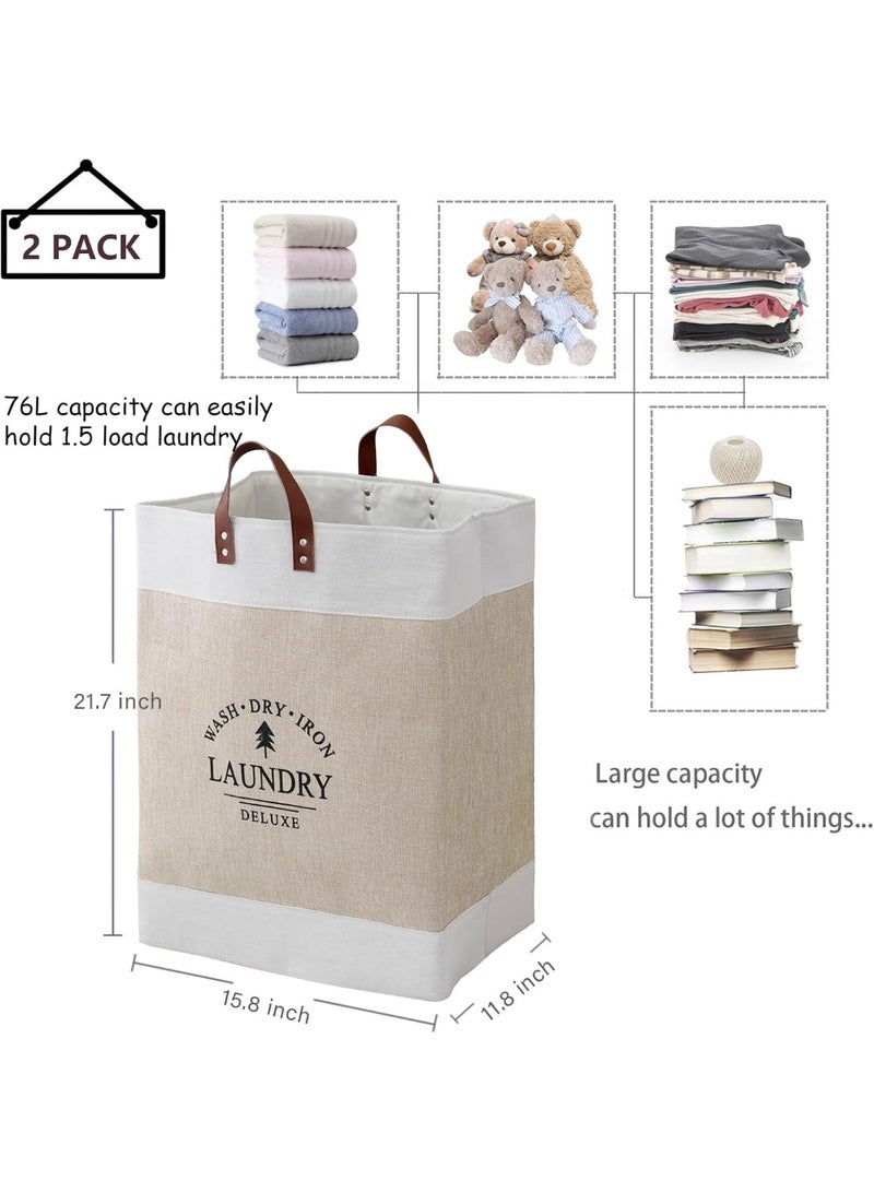 Happy Home 2-Pack 76L Collapsible Laundry Baskets & Hampers – Large Waterproof Clothes Baskets with Handles – Perfect for Bedroom, Bathroom, Dorm, Travel, Toy Storage, Organizing Dirty & Clean Laundry – Space-Saving Foldable Laundry System –15.8x11.8x21.7 Inch (40.13x29.97x55.12 cm) - Image 3