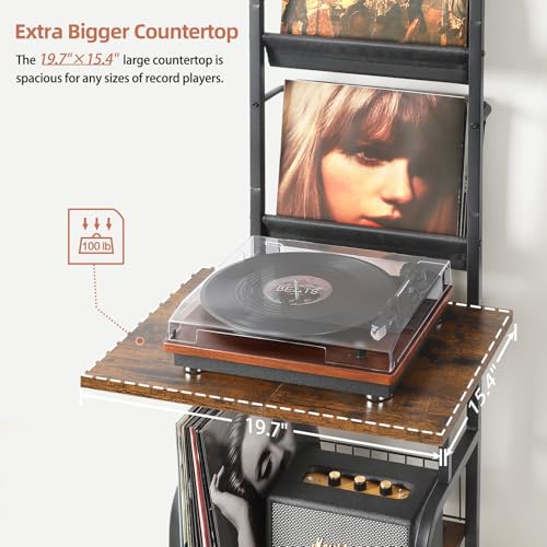 Tewinko Record Player Stand with Power Outlet, Record Player Table with Vinyl Record Storage up to 200 Albums, Turntable Stand with Record Holder Vinyl Display Shelf, Record Player Cabinet Organizer Rack - Image 5