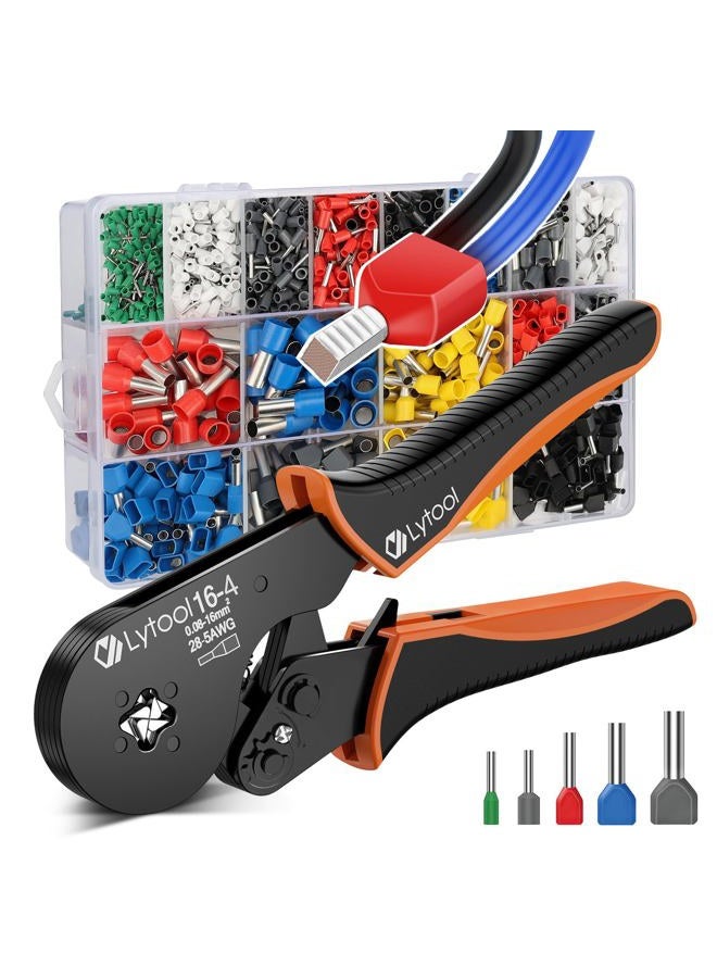 Lytool Ferrule Crimping Tool Kit, Square Wire Ferrule Crimper Plier AWG 28-5, Wire Ferrule Kit with Ratchet Crimper Pliers and 1200 PCS Single & Dual Ferrule Connectors Wire Ferrules Terminals Kit - Image 1
