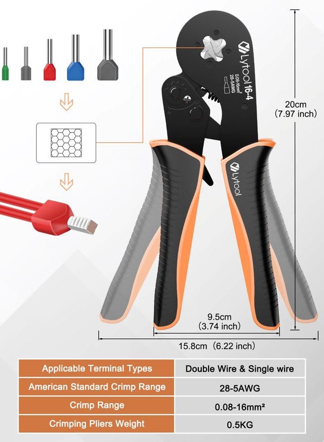 Lytool Ferrule Crimping Tool Kit, Square Wire Ferrule Crimper Plier AWG 28-5, Wire Ferrule Kit with Ratchet Crimper Pliers and 1200 PCS Single & Dual Ferrule Connectors Wire Ferrules Terminals Kit - Image 4